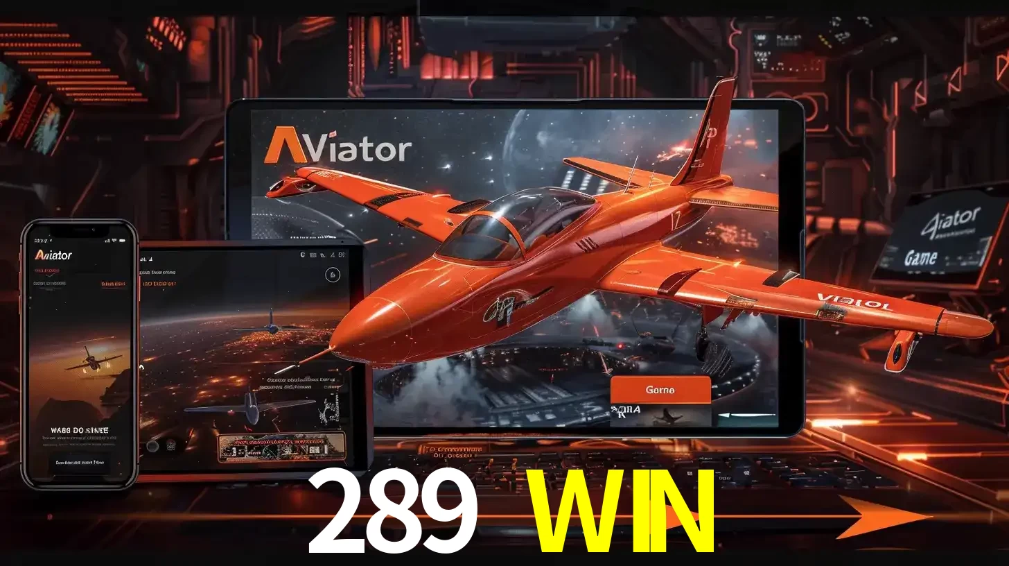 Apresentação tecnológica do jogo Aviator com um avião saindo da tela de um tablet, demonstrando a experiência imersiva em múltiplos dispositivos no 289 WIN.