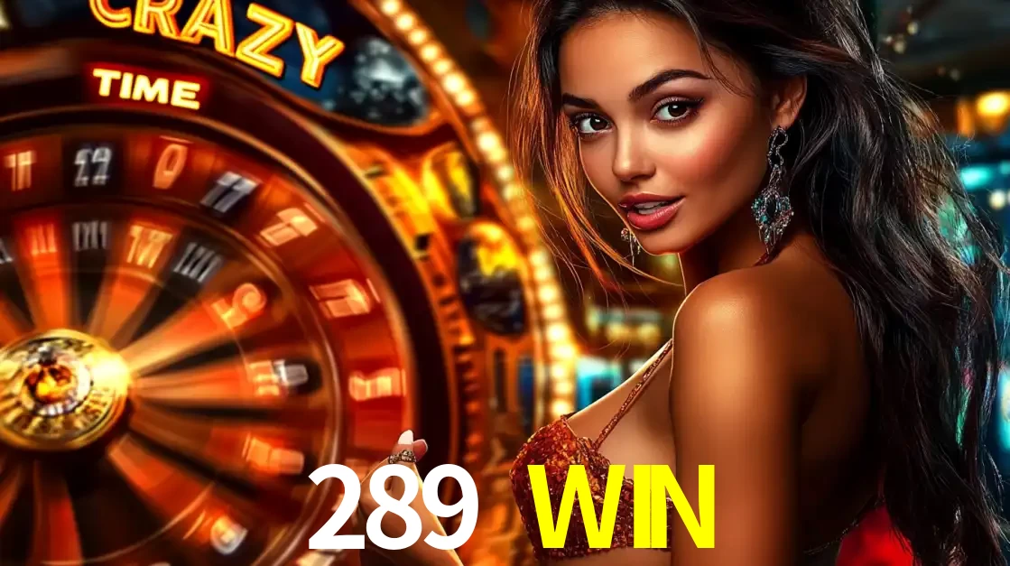 Mulher ao lado da roda de prêmios do jogo de cassino ao vivo Crazy Time, um dos shows de jogos mais emocionantes oferecidos pela plataforma de apostas 289 WIN.
