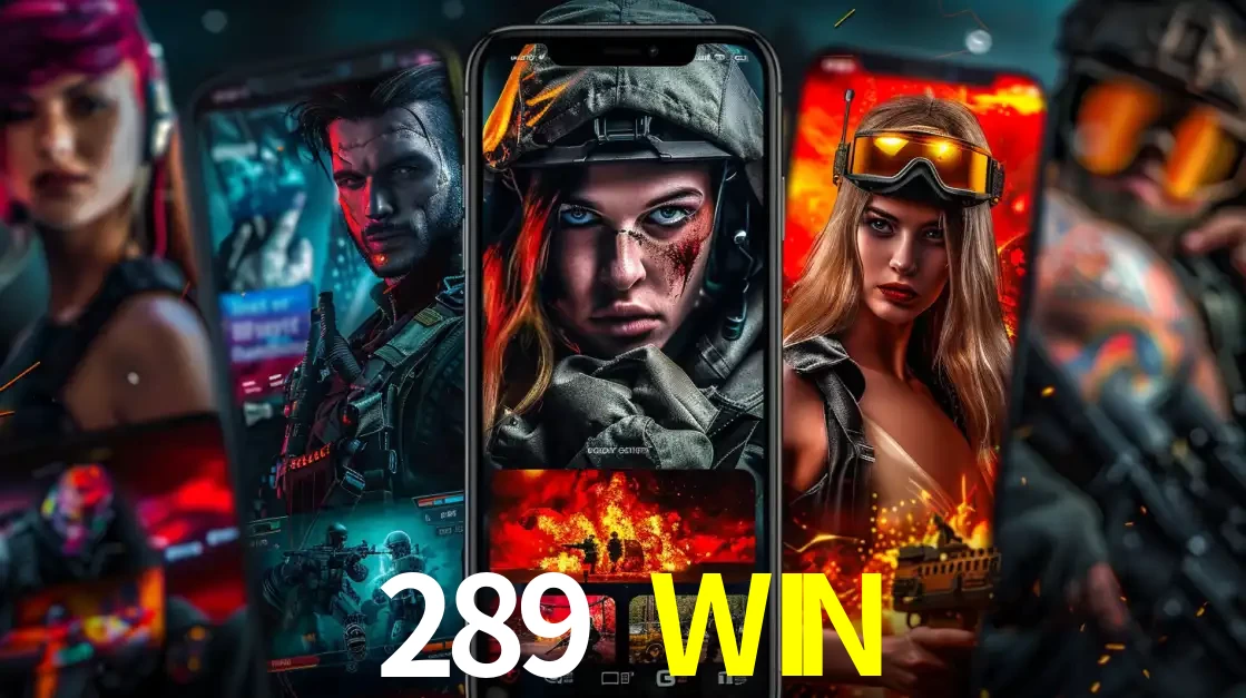 Montagem de telas de celular mostrando diversos personagens, masculinos e femininos, de um jogo de tiro, ilustrando a diversidade de equipes de e-sports para apostar no 289 WIN.