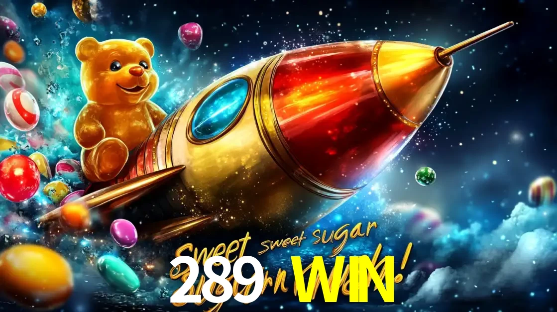 Arte promocional do jogo de slot Sugar Rush, com um urso de pelúcia em um foguete viajando pelo espaço de doces, um dos jogos divertidos disponíveis no cassino 289 WIN.